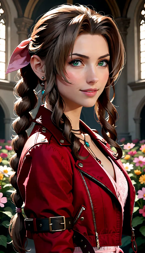 Aerith from Final Fantasy VII, AI fan art portrait